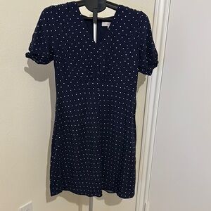 Loft Petite Navy Polka Dot Dress
